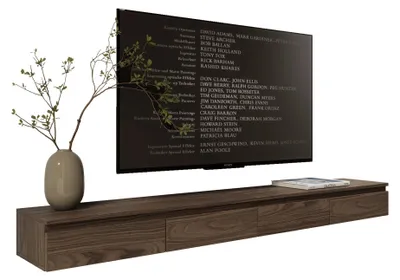Image de Selsey Bemmi Slim - Meuble TV suspendu à 4 portes, aspect bois noyer du Wisconsin, 200 cm