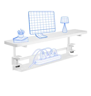 Produktbild von FLEXISPOT Monitorständer mit Klemme, 2 Ablagen, Kabelmanagement, 20 kg Tragkraft, 100 x 20 cm, bis 25 mm Tischplatte, Weiß