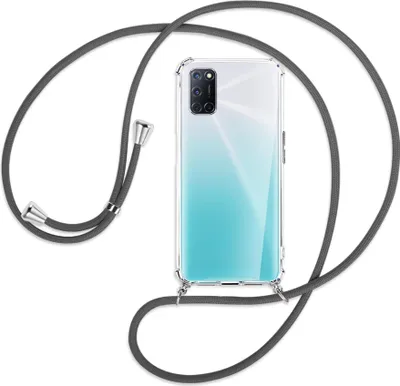 Produktbild von Handykette Backcover-Schutzhülle mit Band (Metall silberfarben) für Oppo A52 / A72 / A92 - dunkelgrau