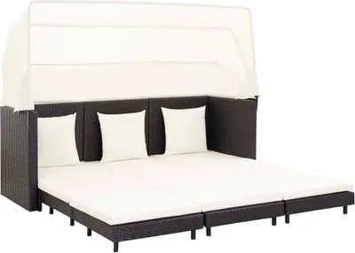 Produktbild von The Living Store Ausziehbares 3-Sitzer-Schlafsofa mit Dach Poly Rattan Schwarz