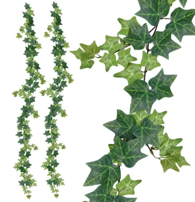 Image de Lierre artificiel, 2 mètres de long, lot de 2, guirlande de lierre artificiel avec 165 feuilles, plantes artificielles, plantes artificielles suspendues, vrilles de lierre, pour une chambre de mariage, un balcon ou un jardin de mariage