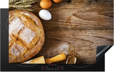 Produktbild von KitchenYeah© Herdabdeckplatte Brot - Eier - Küche , 85x52cm, Küche Deko, Glaskeramikkochfeld Herdabdeckung, Abdeckplatte fùr Kochfeld