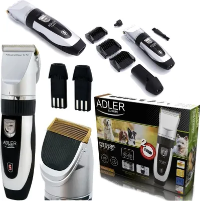 Produktbild von Professionelle Tierhaarschneidemaschine Adler AD2823 mit Zubehör, Silber/Grau