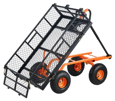 Productafbeelding van VEVOR tuinkar, metalen tuintrolley met een eenvoudig te monteren frame, kantelbare kar met een veelzijdig 2-in-1 handvat, multifunctionele kruiwagen met een draagvermogen van 400 kg, 25,4 cm wielen