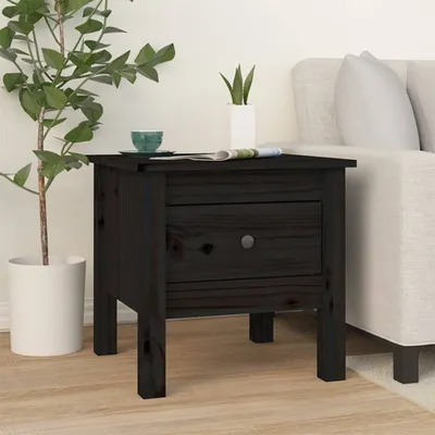 Produktbild von vidaXL Bočný stolík Black 40x40x39 cm Masívne borovicové drevo