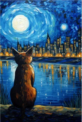 Produktbild von Wallario Poster - Katze im Mondschein, Kunstdruck Größe: 61 x 91,50 cm
