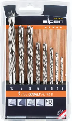 Produktbild von Holzspiralbohrersatz PCTM 8-tlg.D.3,4,5,2x6,2x 8,10mm HSS-Co5 ALPEN
