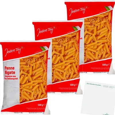 Produktbild von Jeden Tag Penne Rigate 3er Pack (3x500g Packung) + usy Block