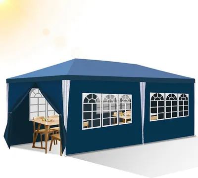 Produktbild von Faziango 3 x 6 m Garten Pavillon mit 5 Seitenteilen tragbares wasserdichtes Zelt Partyzelt, blau
