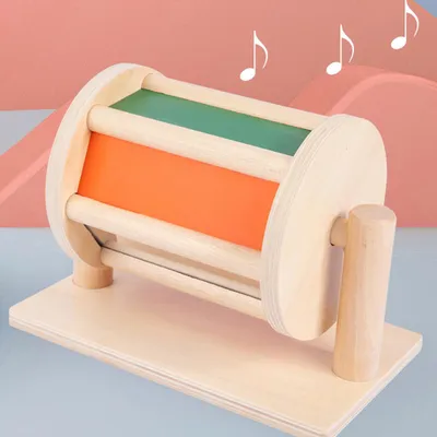Produktbild von Sensorisches rotierendes Trommelspielzeug aus Holz, Textil, Baby, Kleinkind, Frühpädagogisches Instrument, Farberkennung