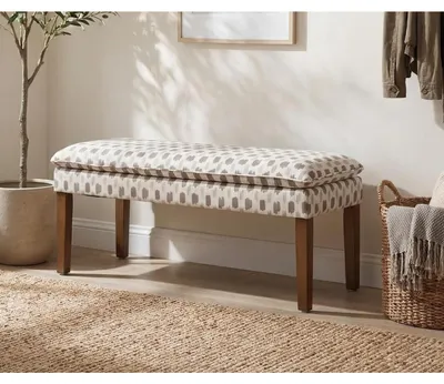 Obrázok produktu pre Sedacia lavica Chenille, farba khaki, s drevenými nohami, vhodná ako podnožka alebo sedacia lavica, s 19 cm hrubým sedákom