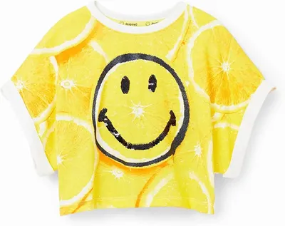 Produktbild von Desigual Mädchen T-Shirt - Gelbes Shirt mit Smiley-Print und Zitronenmuster 23SGTK8026