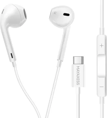 Produktbild von Mayaxess, USB-C Kabelkopfhörer mit Mikrofon für Galaxy S25 Plus, Weiß
