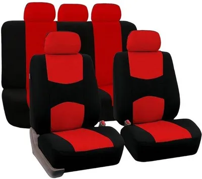 Productafbeelding van Ibenzoa® Universele autostoelhoezen – Rood, Premium-set (2 voorstoelen 118x56 cm, achterbank 135x76 cm, 5 hoofdsteunen 28x26 cm), ademend polyester, antislip, deelbaar, wasbaar op 30°C