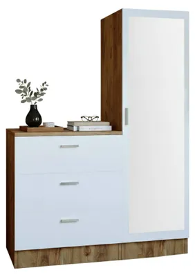 Produktbild von Eingangsmöbel Halimede, Moderner Eingang, Wandgarderobe, Multifunktions-Aufbewahrungskonsole, 60x47h72 cm, Eiche und Weiß