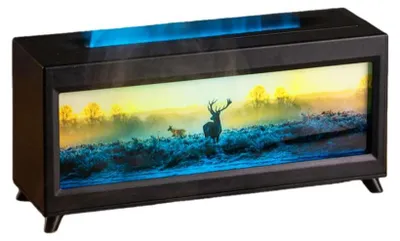 Image de Diffuseur d'arômes - Humidificateur - Effet flamme - Éclairage LED - Silencieux - Télécommande - Minuterie - 220 V - Noir