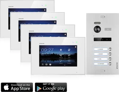 Produktbild von Video Türsprechanlage mit Smartphone App für 4 Familienhaus, 4x Monitore, Balter EVO WLAN