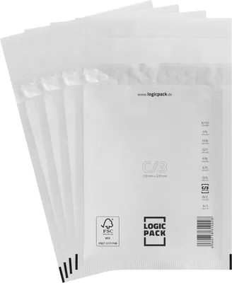 Produktbild von LOGIC PACK 10 Luftpolsterumschläge Versandtaschen C3 170 x 225 mm Weiß Luftpolstertaschen für DIN A5