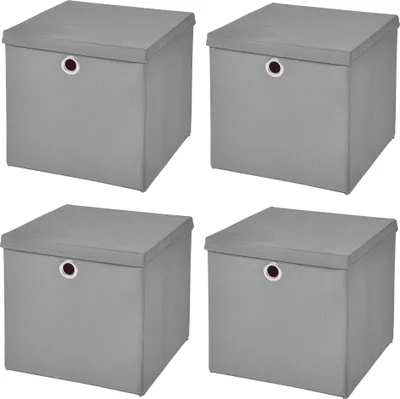 Produktbild von 4 Stück Hellgrau Faltbox 28 x 28 x 28 cm Aufbewahrungsbox faltbar mit Deckel ( Grau )