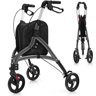 Produktbild von COSTWAY Rollator schmal für Wohnung, Dreirad faltbar & leicht, Gehhilfe 6-fach höhenverstellbar, Gehwagen mit Tasche & Bremse, Alu-Rahmen, klappbar