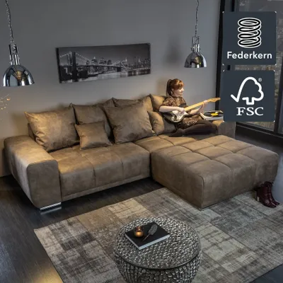 Produktbild von riess-ambiente Big Sofa ELEGANCIA 285cm taupe Microfaser XXL Couch inkl. Kissen Federkern Eckcouch Ecksofa