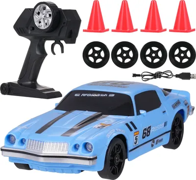 Obrázek produktu pro Dálkově ovládané auto Dálkově ovládané driftovací auto 2,4 GHz 1/24 4WD závodní auto s LED světly Závodní a driftovací pneumatiky Barikáda, modrá, 1 baterie