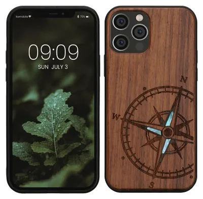 Produktbild von kwmobile Handyhülle für Apple iPhone 12 / iPhone 12 Pro Hülle Holz - Case mit TPU Bumper - Stoßfestes Hardcase - Schutzhülle Cover in Dunkelbraun