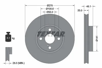 Obrázok produktu pre 2 brzdové kotúče Textar 275 mm vpredu pre Toyota Corolla