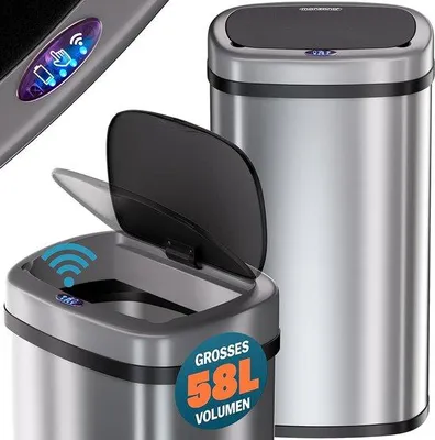 Image de Poubelle automatique en zinc de 60 litres avec détecteur de mouvement, étanche, dotée d'un port USB