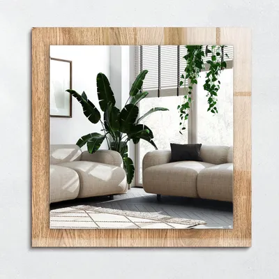 Zdjęcie produktu dla Drewniana tekstura – Lustro Prostokątne z Printem 60x60 cm – Nowoczesne –Replika acyjne Na Ścianę