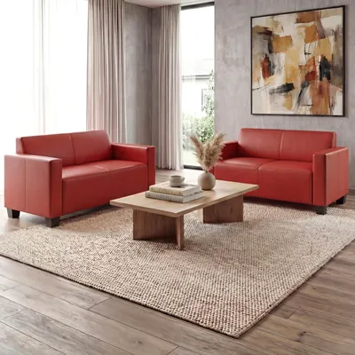 Obrázok produktu pre Sedacia súprava Gauč 2x 2er Sofa Lyon Imitácia kože ~ červená