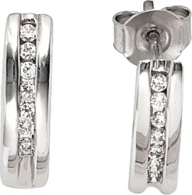 Produktbild von Creolen Halbcreolen mit Stecker 14 Diamanten Brillanten 585 Weißgold