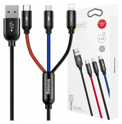 Immagine prodotto di Baseus CAMLT-ASY01 Cavo USB 0,3 m USB A USB C/Micro USB A/Lightning Nero