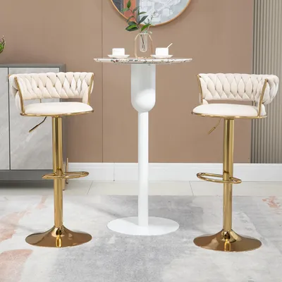 Produktbild von MODFU Barhocker Esszimmerstuhl-Set(2-teiliges Set), drehbarer Barhocker, höhenverstellbarer Stuhl mit Fußhocker für Küche, Esszimmer, Veranstaltungsort, Beige