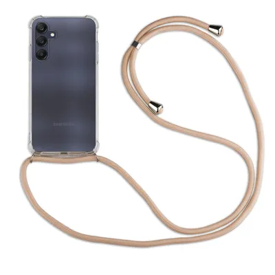 A clear studio shot of a phone case with a lanyard attached, presented on a white background.