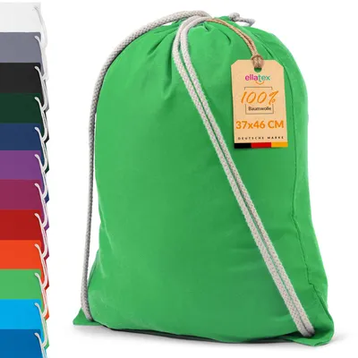 Produktbild von EllaTex Turnbeutel 37x46 cm – Gym Sack aus 100% Baumwolle mit Zugband, in Farbe: Grün