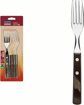 Immagine prodotto di Tramontina STEAK-/PIZZA Gabel, 6er Set, Steakgabel, Pizzagabel, Edelstahl / Holz, Braun, 29899-157
