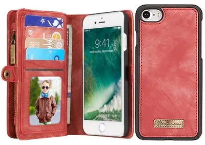 Produktbild von Caseme 008 iPhone 7 Hülle, abnehmbare 2-in-1 Klapphülle mit Geldbörsenfunktion – Rot