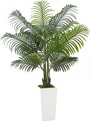 Produktbild von Künstliche Areca-Palme - Kunstpalme im Topf - Höhe 152 cm - Realistische Textilblätter - Pflegeleicht - Für Wohnzimmer, Büro, Terrasse - Weiß