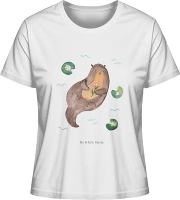 Produktbild von Mr. & Mrs. Panda Kurzarmshirt Damen Otter Seerose Größe S - Weiß - Geschenk, Fluss, T-Shirt, Seeotter, shirt, Basic, Mit Print, Oberteil, Kurzarm, Wasser, glücklich