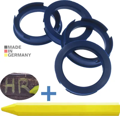 Produktbild von 4X Zentrierringe 72,6 x 56,1 mm Blau Felgen Ringe + 1x Reifen Kreide Fett Stift