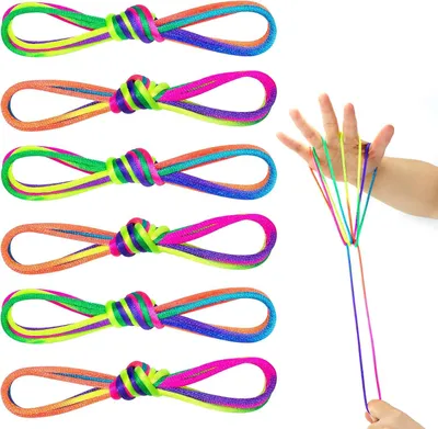 Productafbeelding van Kattentouw - Set van 6 - 65 inch lange regenboog - Kleurrijk - Vingertouw - Chinese vingers - Spelletjes - Volwassenen