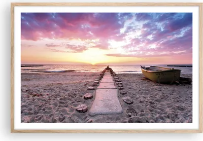 Produktbild von Gerahmtes Poster - Rahmen in heller Eiche - Boot Strand Himmel - 91,5x61 cm - Wand Bild - Wanddeko - Wandbilder - Kunstposter - Wandposter - Bilderrahmen - Bilder - Kunstdruck - P2NAA91x61-5064