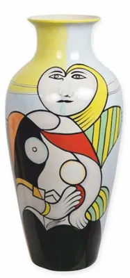 Produktbild von Casa Padrino Porzellan Vase Bunt H. 63 cm - Handbemalte Deko Blumenvase mit abstraktem Motiv