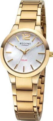 Produktbild von Regent Damen Uhr Metallarmband Metall Solaruhr Analog gold URF1536