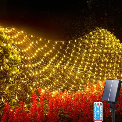 Solar-LED-Lichtnetz 3x2 m, 192 LEDs, warmweiß, IP65, mit Fernbedienung