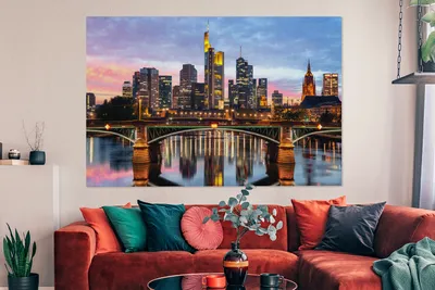 Produktbild von OneMillionCanvasses® - Leinwandbilder - 150x100 cm, Frankfurt am Main Skyline in Deutschland in der Abenddämmerung, Wandbilder Kunstdruck Wanddekoration