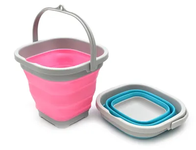 Faltbarer Mini-Eimer 2,6 l, quadratisch, rosa+hellblau