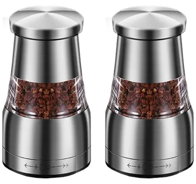 Produktbild von Pfeffermühle aus Edelstahl zum Mahlen von schwarzem Pfefferpulver, manuelle Mühle für die Küche, 2 Stück