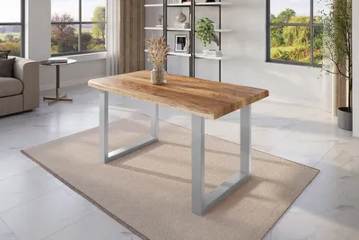 Produktbild von Esstisch Baumkante 120 x 80 cm Mangoholz Rough U-Gestell silber ATLAS